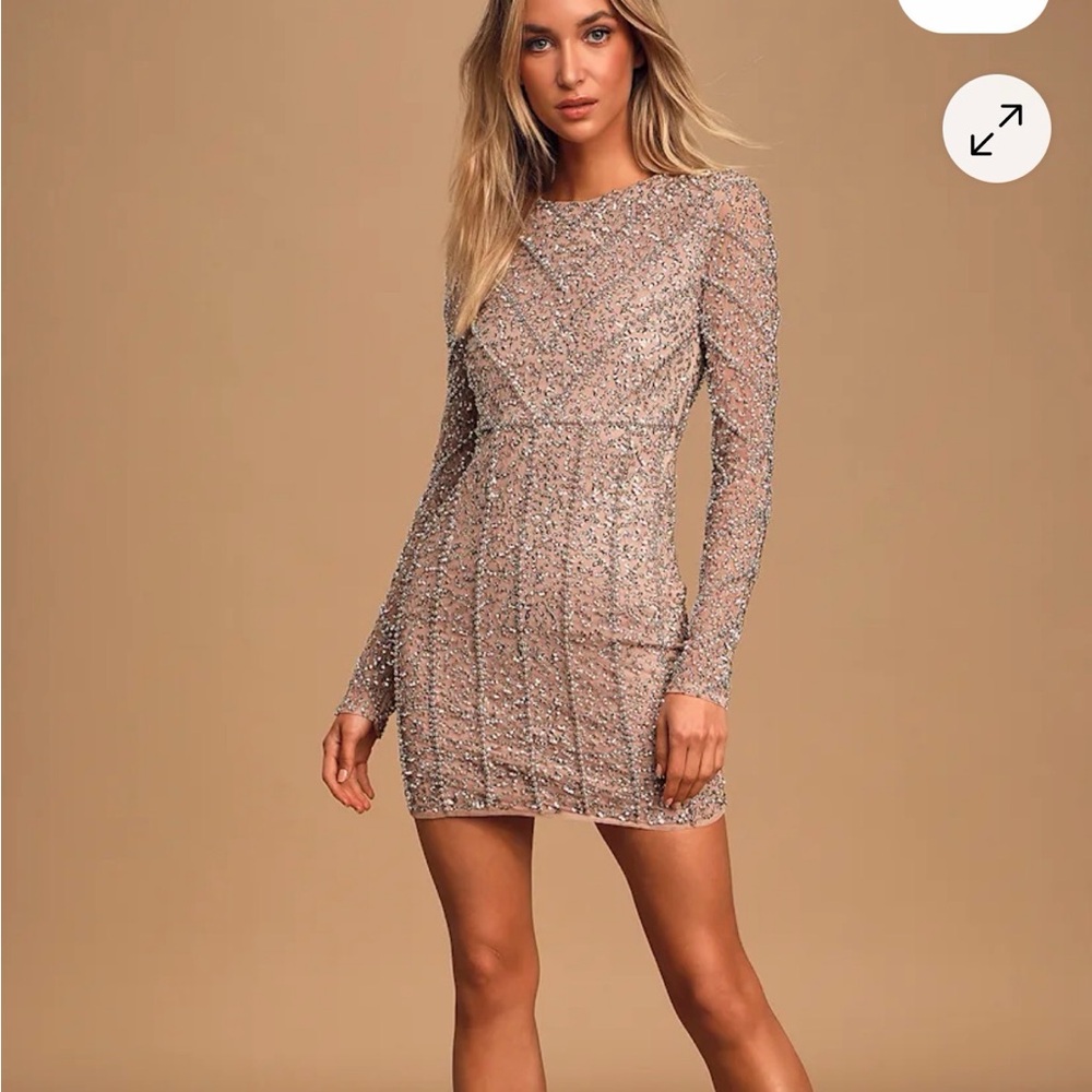 Lulu's Sparkling Silver Long Sleeve Dress